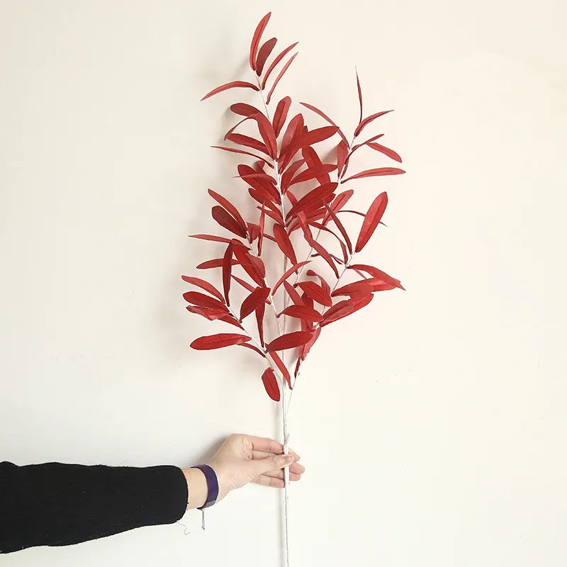 red 1 шт. шелк искусственный завод 6 вилка белая ветка Оливковый лист 3 цвета DIY свадебная домашняя Рождественская вечеринка организовать украшения поставки - Цвет: red