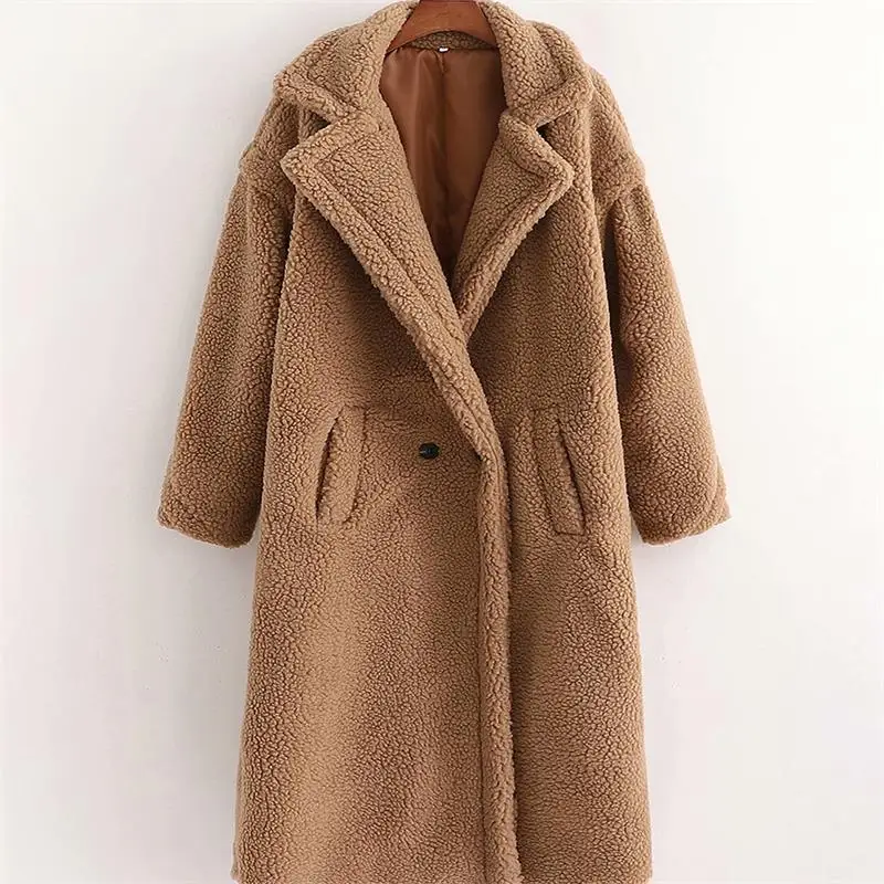 Faux Teddy Bear Wool All-In-One Coat European And American Warm And Thick Plush Cocoon Type Coat Thick Warm Long Jacket Women