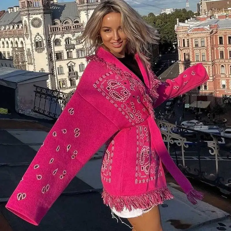 Женский зимний Кардиган с бахромой длинным рукавом