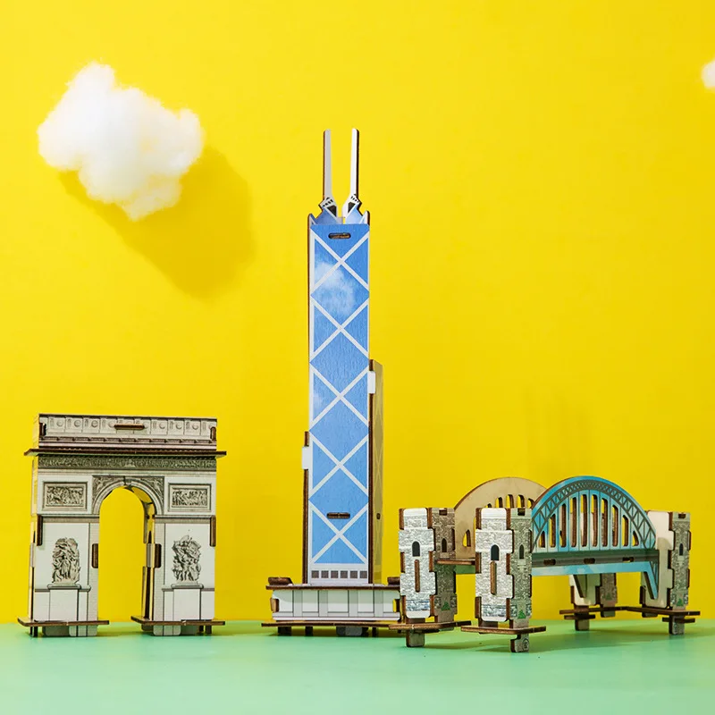 

10 Style New Wooden 3D Building Model Blocks Splicing Toys Children's Wooden Hand Pieced Puzzle Toys Festival Gift For Baby Kids