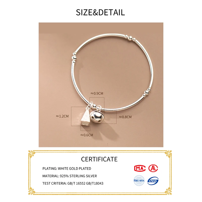 MEETSOFT Lovely 925 Sterling Silver Bell Triangle Elastic Rope Bracelets for Women Fine Jewelry Match Charms Gift Drop Shipping | Украшения