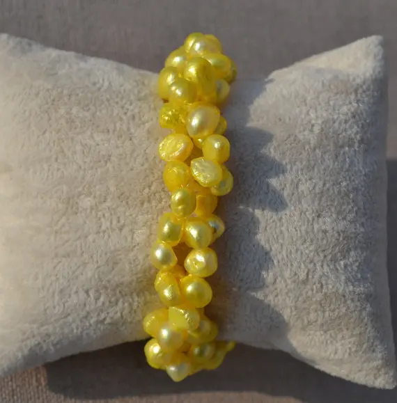 

New Pearl Bracelet 6-7mm 19cm Baroque Freshwater Pearl Bracelet Yellow Color Silver Flower Clasp Handmade Fashion Women Jewelry