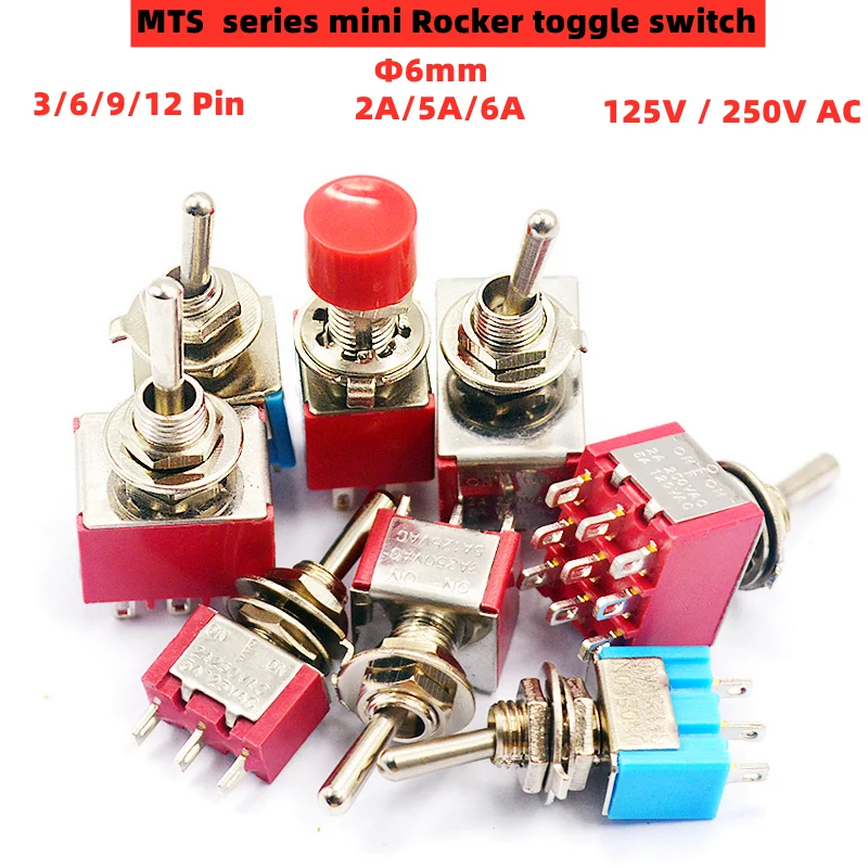 

1pcs red mini 3/6/9/12Pin 2/3position toggle switches DPDT mini toggle switches 6A/125V 2A/250V AC MTS series push button switch