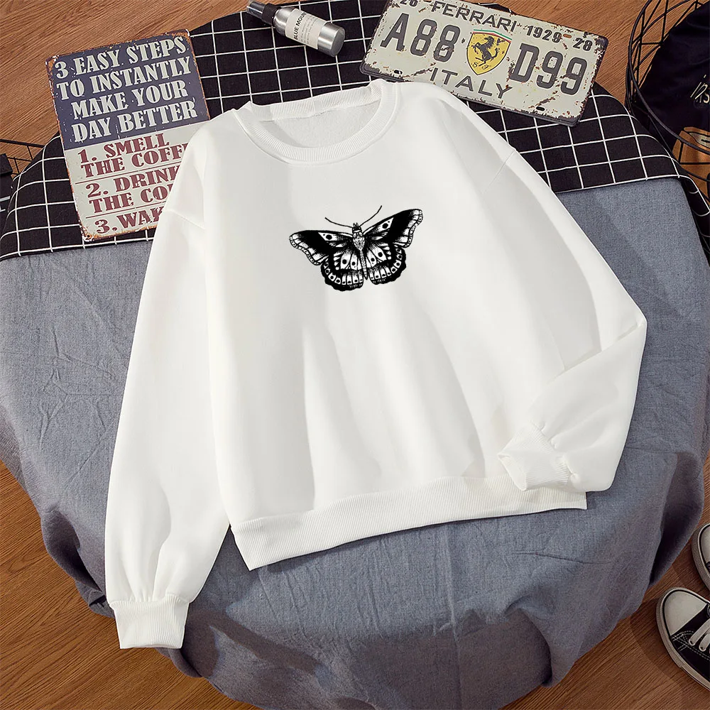 Women Punk Butterfly Printed Sweatshirt Womens Kangaroo Pocket 90's Clothing Style Vintage Winter Sweetshirt Dark Gothic Hoodies