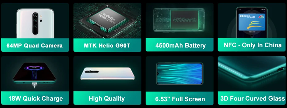 Xiaomi Redmi Note 8 Pro 8 Гб 128 ГБ MTK Helio G90T смартфон 64MP Quad задняя камера 6,5" полный экран мобильный телефон