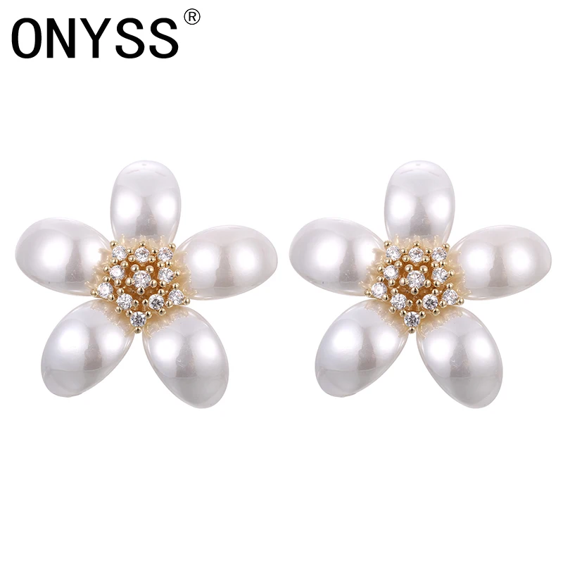 

ONYSS Luxury Party Flower Shape Shinning 925 Silver Elegant Stud Earrings Women 2021 Trend