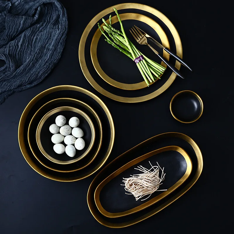 Позолоченная керамическая посуда оригинальная твердая цветное блюдо миска для