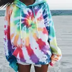 Женская толстовка с капюшоном размера плюс, с принтом в виде галстука-красителя, Женский мешковатый пуловер, Осенние Топы с длинным рукавом, свободный джемпер со шнурком, повседневные толстовки