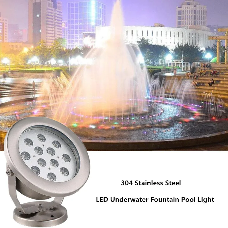 304 Stainless Steel Waterfall Wall Fountain Light Rgb Led Waterproof IP68 Pond  LED Outdoor Underwater Lighting AC12V 12W Warm