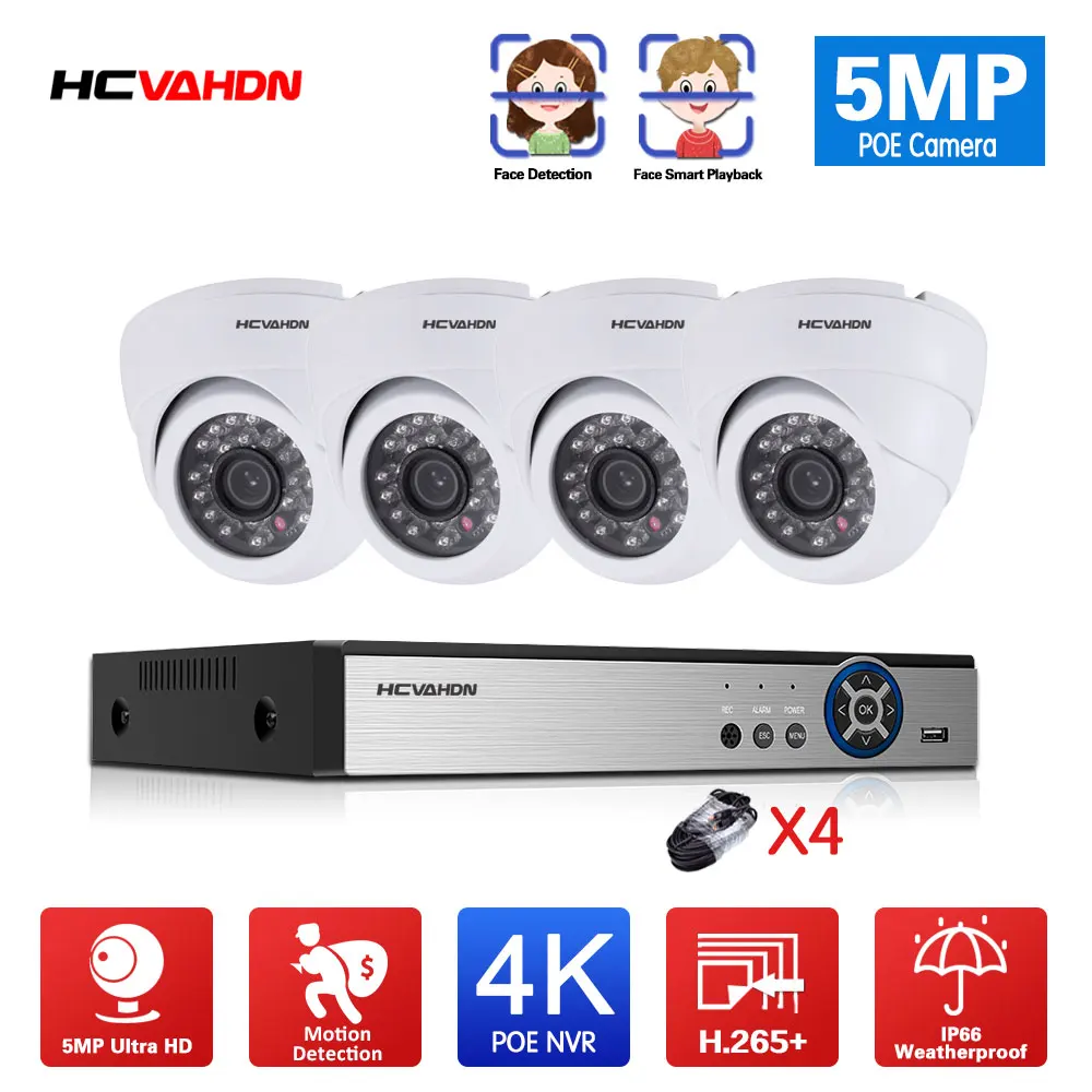 

4K Ultra HD POE Network Video Security System H.265+ 4CH POE NVR With 4pcs 5MP Outdoor Weatherproof Bullet IP Camera CCTV Kit