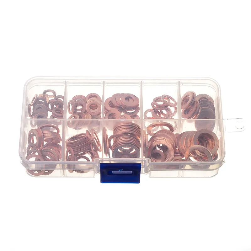 Купи 200Pcs/Box O-Ring Copper Washers M5 M6 M8 M10 M12 M14 Copper Sealing Solid Gasket Copper Ring Washer Tool Hardware Accessories за 485 рублей в магазине AliExpress