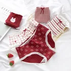 6 шт.компл. Новое детское нижнее белье красные трусы для девочек с рисунком клубники и кролика хлопковые трусы со средней талией