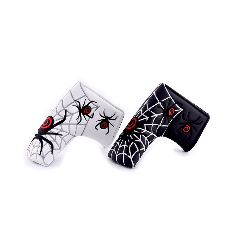 

Spider Embroidery Golf Putter Head Cover Blade Putt Cover White Synthetic Leather