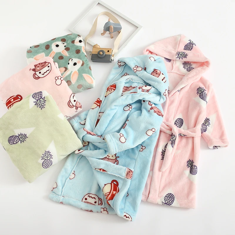 

New Arrival 18 Color Baby Girls Winter Flannel Pajamas Kids Boys Cartoon Warm Hooded Sleepwear Children's Coral Velvet Bathrobes
