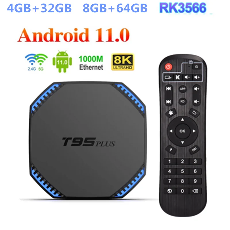 ТВ-приставка T95 Plus Android 11 8 + 64 ГБ Rockchip RK3566 4K Wi-Fi 1000 м 4 32 | Электроника
