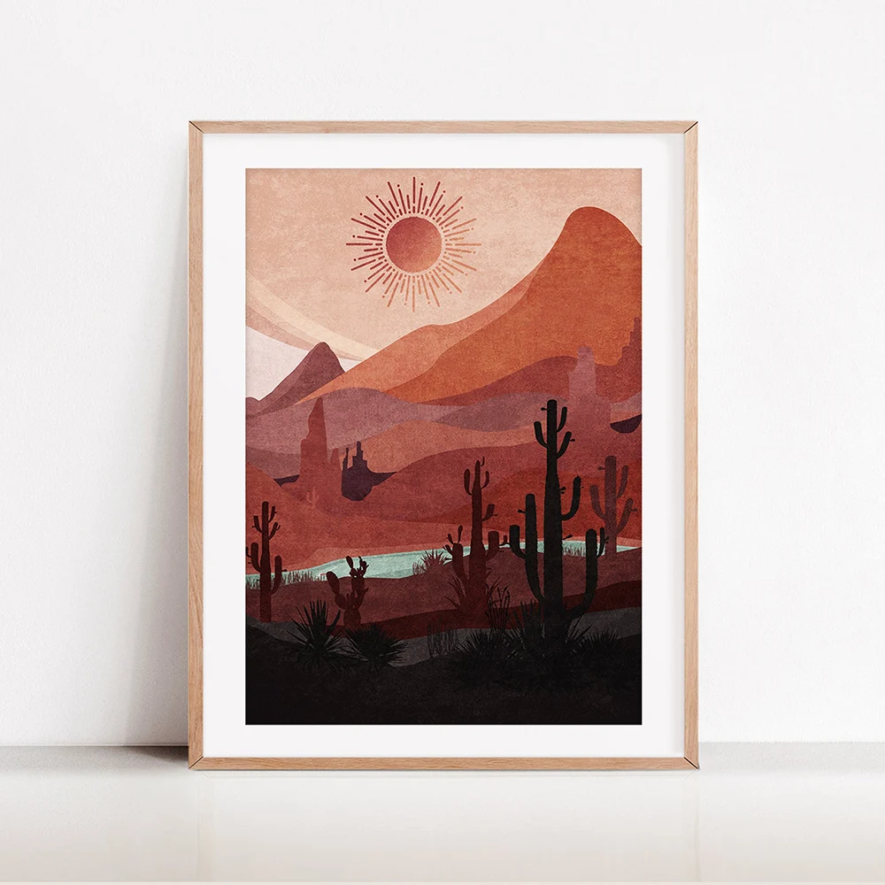 Винтажная Абстрактная Картина на холсте в стиле бохо с изображением Солнца и