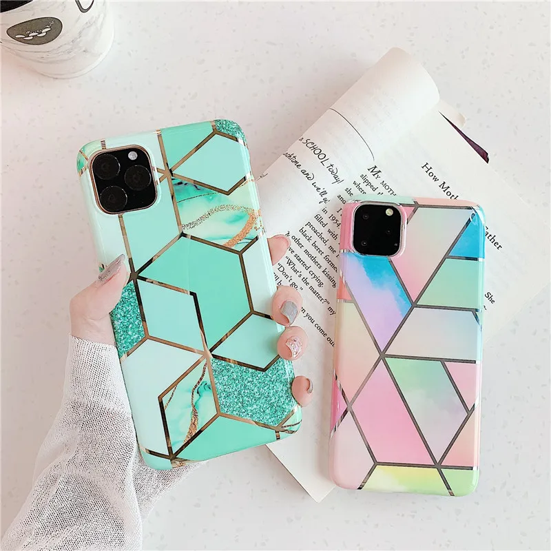fashion geometric marble texture phone case for iphone se 2020 x xr xs max 11 pro max soft imd cover for iphone 6 6s 7 8 plus free global shipping
