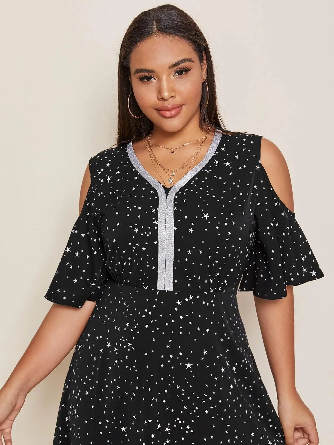 

Summer Dress 2021 Plus Size Loose Women Star Print Fashion Party Dress V Neck Midi Dress Female Vestidos C205