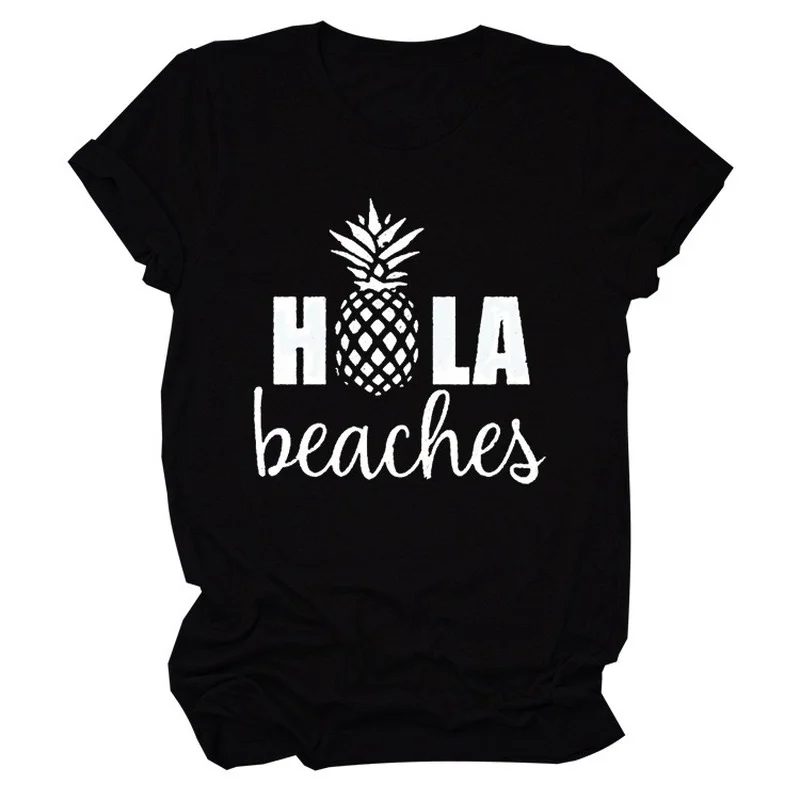 

HOLA BEACHES Print Women T Shirt Short Sleeve O Neck Loose Women Tshirt Ladies Tee Shirt Tops Clothes Camisetas Mujer