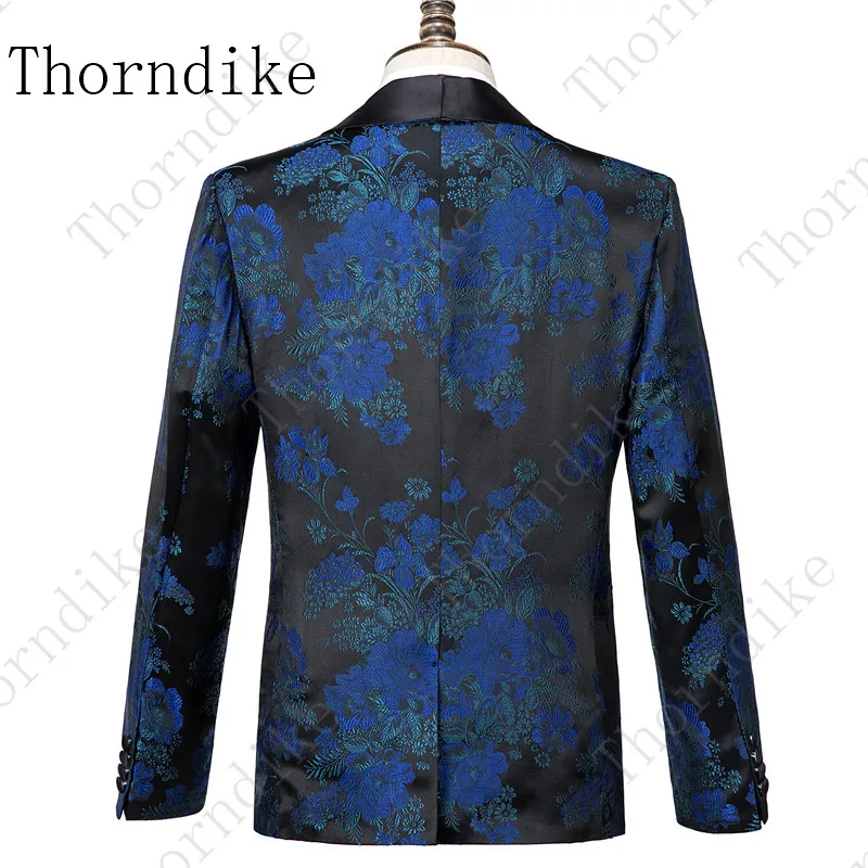Thorndike Новое поступление мужские костюмы темно-синий, с цветами напечатаны 3 шт. смокинг винтажные свадебные костюмы для шафера Terno Masculino