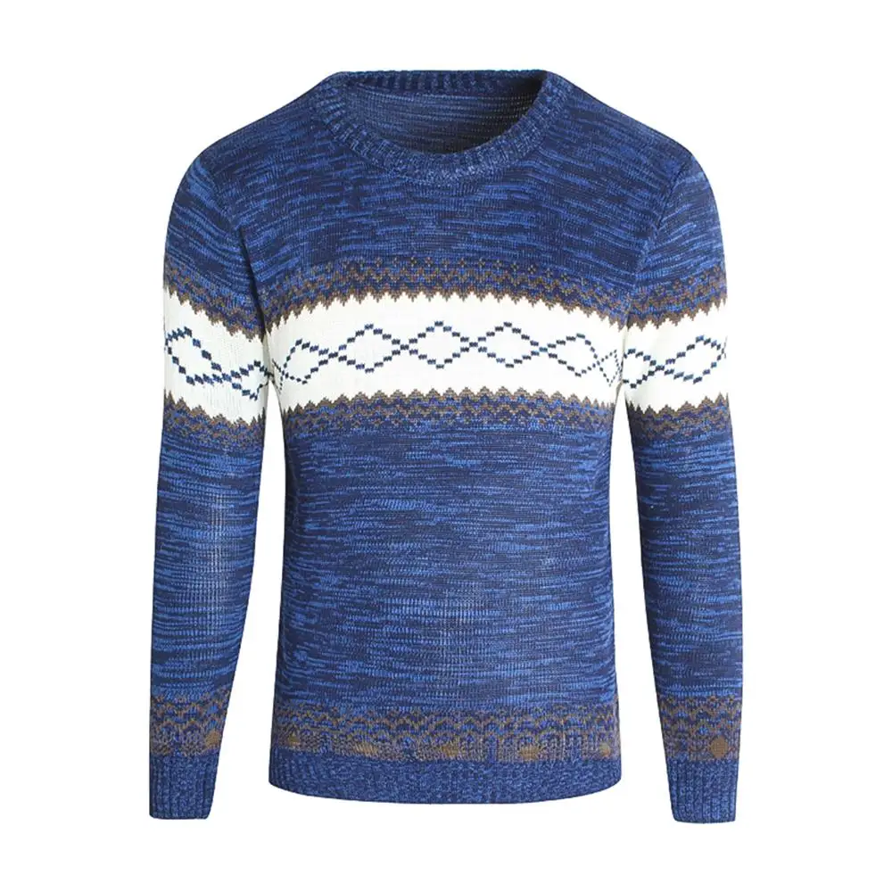 

Вязаные свитера в полоску, облегающий зимний теплый мужской свитер с принтом и круглым вырезом, приталенный свитер с длинным рукавом, повсе...