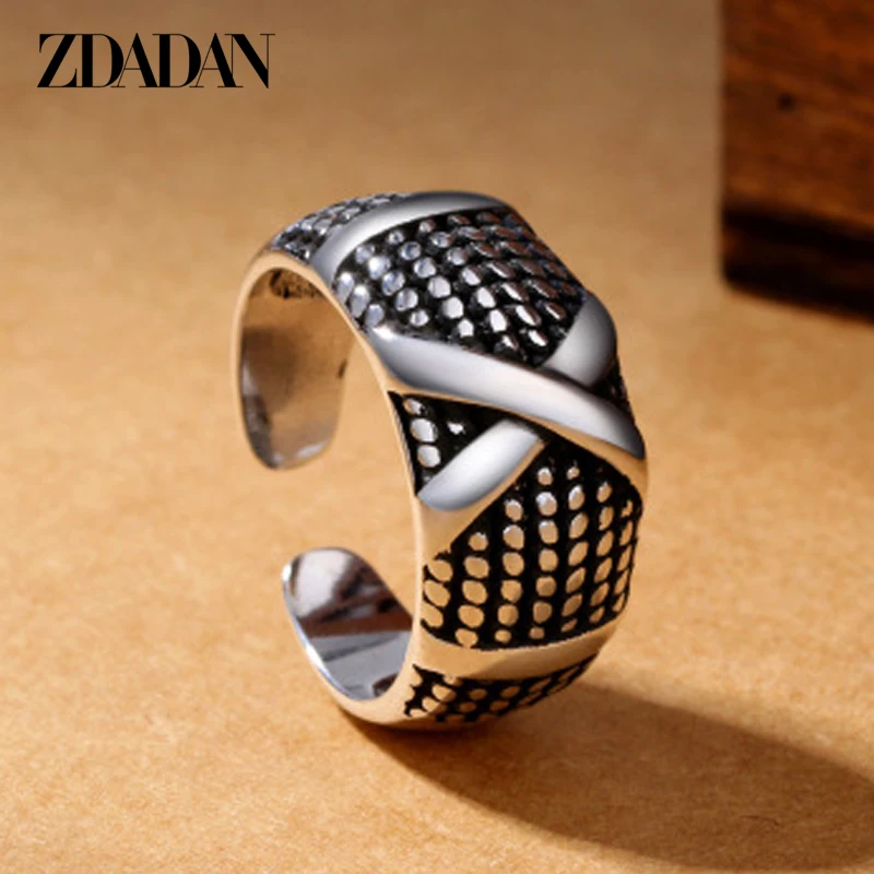 

ZDADAN 925 Sterling Silver Thai Silver Ring Women Unisex Open Adjustable Ring Jewelry Party Gift