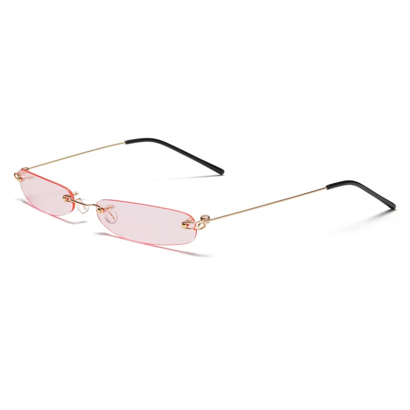 8-Gold-Pink MuseLife, узкие солнцезащитные очки для мужчин, без оправы, лето, красные, синие, черные, прямоугольные солнцезащитные очки для женщин, маленькое лицо - Цвет линз: 8-Gold-Pink