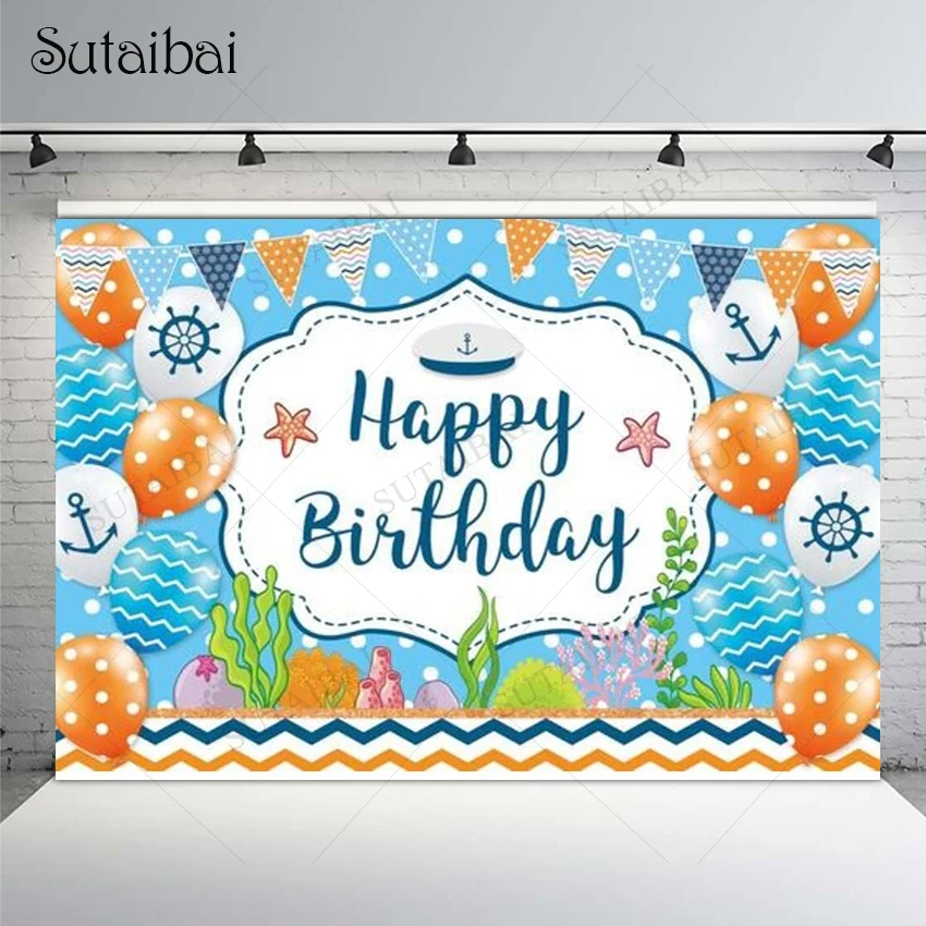 

Captain Brave Sailor Theme Boy Birthday Party Background Baby Shower Newborn Underwater Sea Kids Photobooth Backdrop