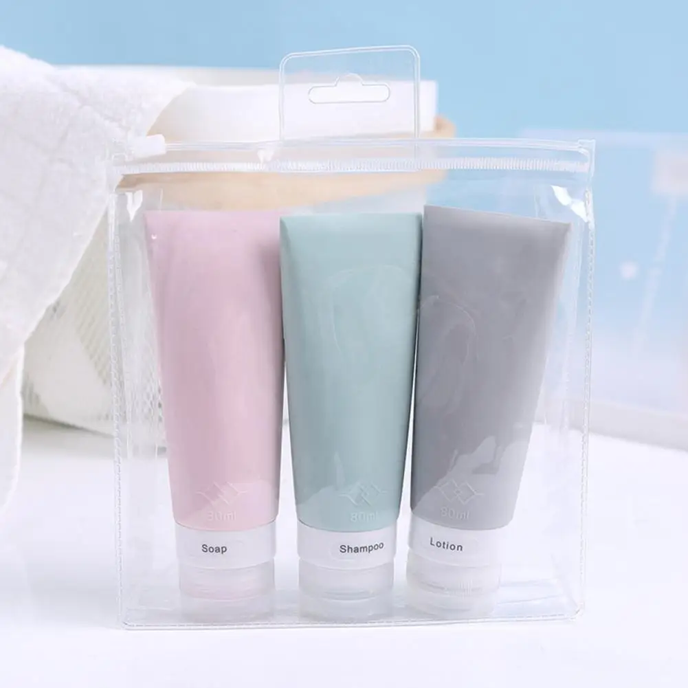 

3Pcs 38/60/80ml Travel Silicone Lotion Shampoo Shower Gel Cosmetics Empty Bottle Creative Silicone Travel Set Split Bottle