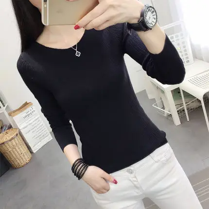 OHCLOTHINGnew style2019, короткий рукав, хлопок, круглый вырез, свитер, Женский рукав, голова, рукав, рубашка, пять, Одноцветный, плотный свитер, тонкий, ремонт - Цвет: c-black