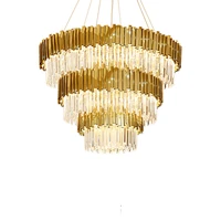 round gold silver crystal 1 4 tier designer led chandelier lighting lustre suspension luminaire lampen for dinning room