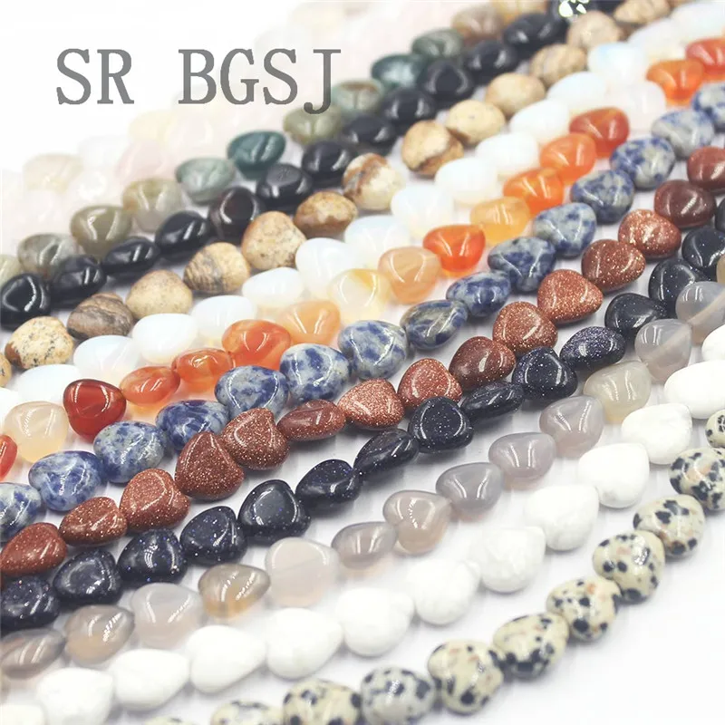 

Free Shipping SR 10mm Valentine's Day Gift Gemstone Stone Jewelry Making Heart Love Beads Strand 15"
