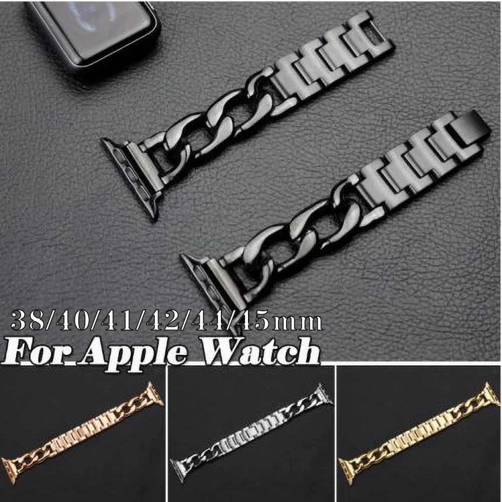Metal Stainless Steel Band for Apple Watch 8 fashion metal strap iWatch 7/6/5/4/SE/U girls metal single row chain 49mm45mm strap