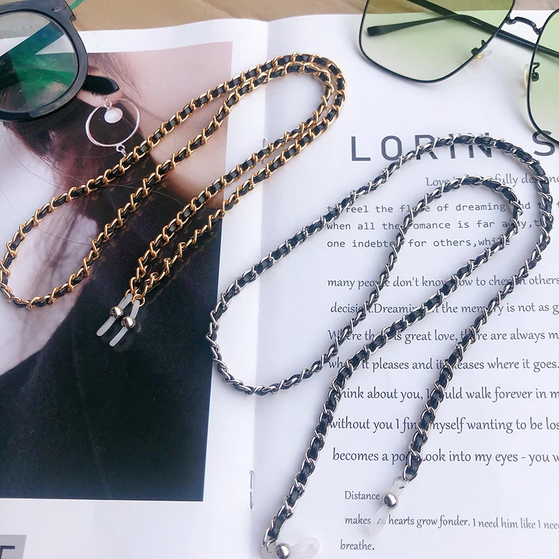 

2021 PU Hanging Chain On Glasses Lanyard Long Glasses Sunglasses Chain Neck Chains Anti-Slip Solid Color Neck Hanging Chain
