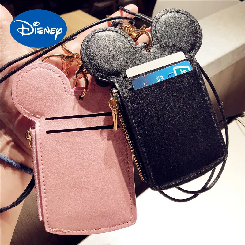 

Disney Mickey Card Case with Lanyard Student Campus Meal Card Access Control Subway Bank Card Coin Purse Zipper Card Bag Female