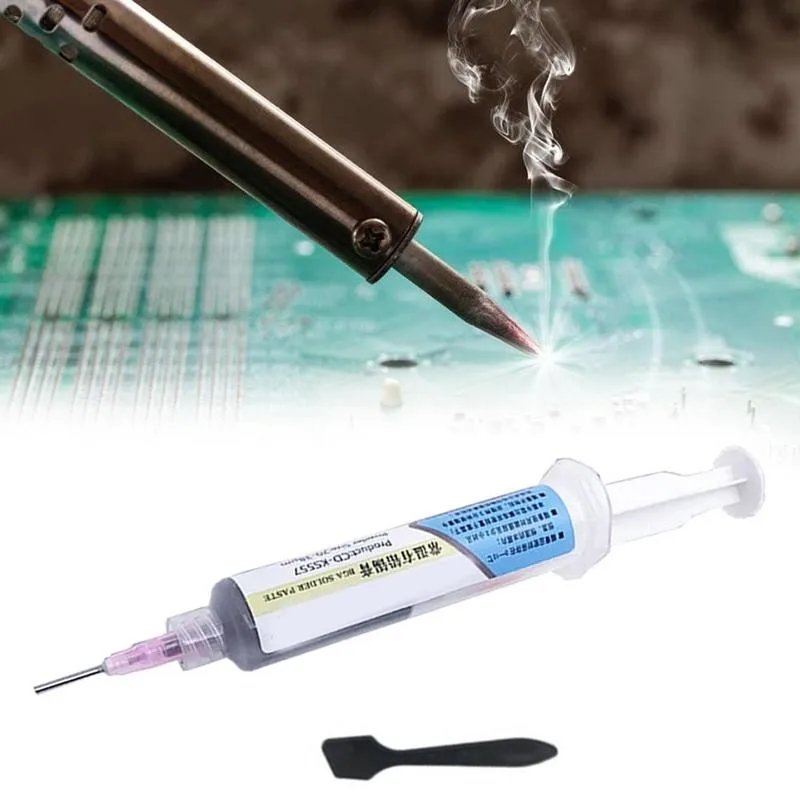 

10CC RL-403 Syringe Tin paste Flux No-clean Leaded Sn63/20-38um With scraper Melting Point 183 BGA PCB SMD Soldering Cream Tool