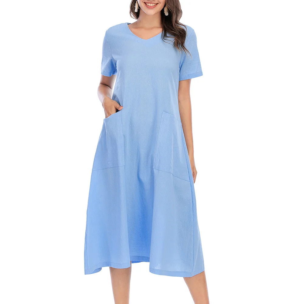 Платье-миди с V-образным вырезом и коротким рукавом большого размера | Женская