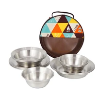 outdoor stainless steel dinner plate bowl 16 piece camping tableware self driving tour portable camping barbecue plate