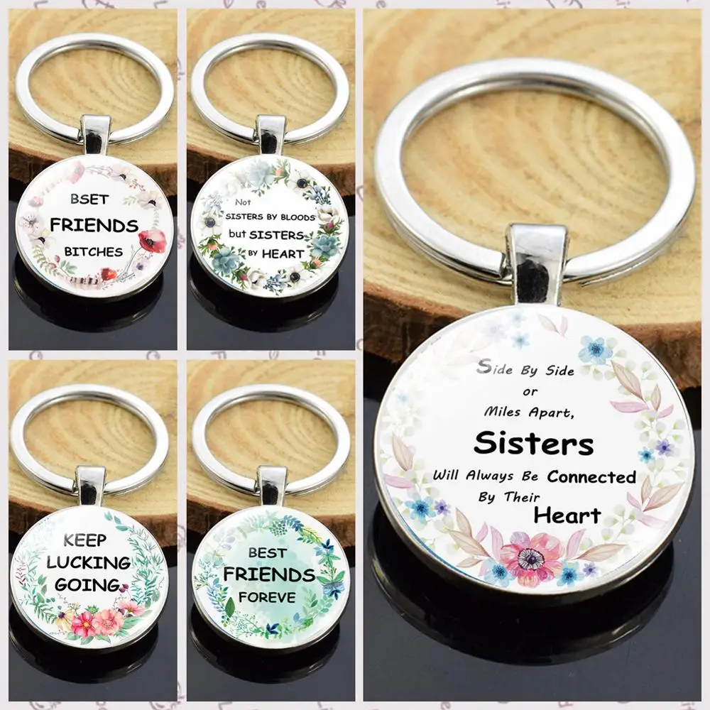 Цитата лучшие друзья не сестры по крови а сердцу брелок для женщин стеклянный