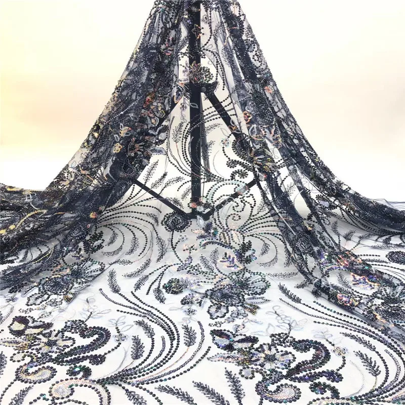 

Madison Bead pipe embroider Fashion African Lace Fabric High Quality Nigerian Lace Fabric 2021 High Quality Lace 5Yards