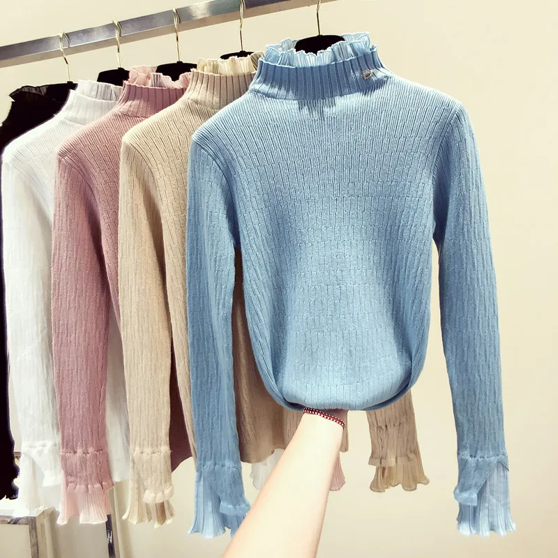 

Однотонная черная водолазка с длинным рукавом, белые кружевные женские осенние свитера, вязаные женские пуловеры для женщин, зима 2023, A6574