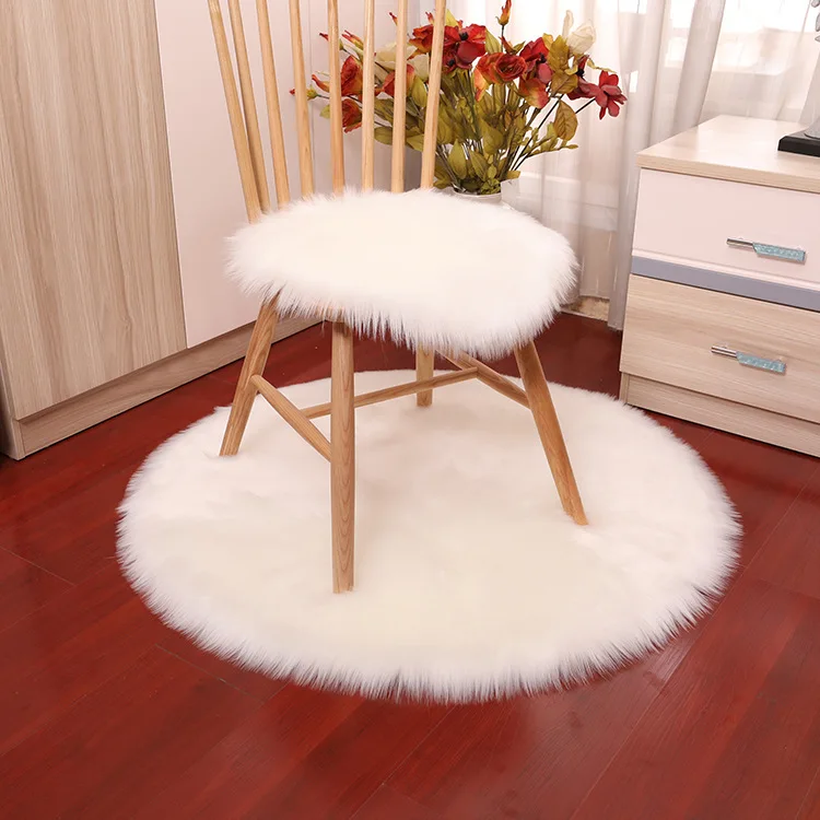 04007-White White Faux Fur Round Area Rug Plush Shipskin Flufy Pink Bedroom Rugs Living Room Soft Shaggy Floor Carpets Furry Mats Washable - Цвет: 04007-White