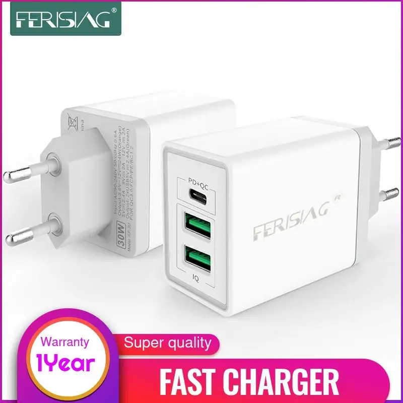 Быстрое зарядное устройство USB Type C PD + QC3.0 QC4.0 30 Вт ЕС/США быстрая зарядка для