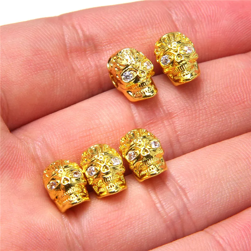 

2/5pcs 0.7*1.1mm Delicate Full Micro Paved CZ Zircon Skeleton Skull Charm fit Pendant bracelet Vintage DIY Charms Jewelry Making