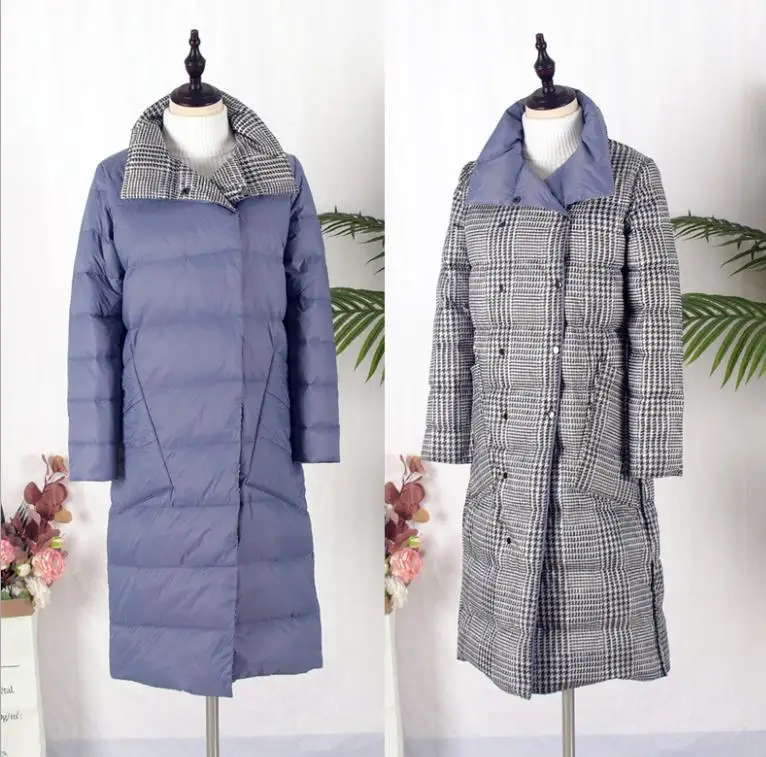 

2020 Winter Down Long Coat Women Loose 90% Duck Down Keep Warm Parkas Oversized Lapel Navy Blue Jacket Waist Tie-wraps
