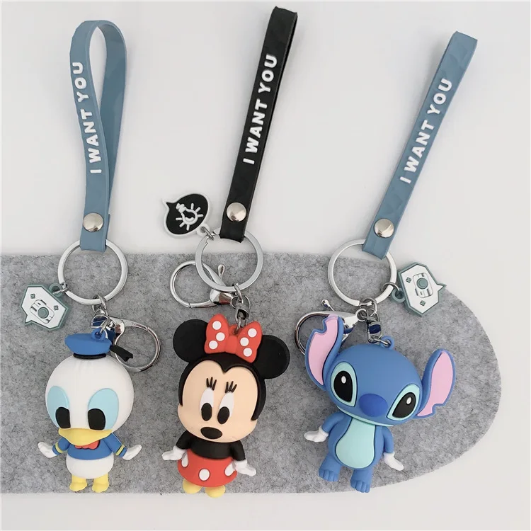 

Disney Cartoon Car Keychain Mickey Donald Duck Keychain Cute Epoxy Stitch Doll Car Bag Pendant Gift