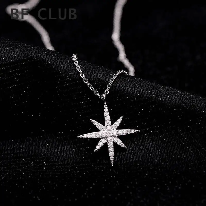 

Sweet Fashion Wild Shooting Star Shines Single Eight-pointed Star Necklace 925 Sterling Silver Temperament Women Clavicle Chain