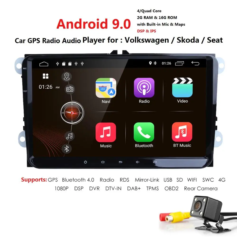 2gram + 16grom Android9.0 9-дюймовый автомобильный NODVD для Volkswagen SKODA GOLF 5 Golf 6 POLO PASSAT B7 T5 CC TIGUAN gps