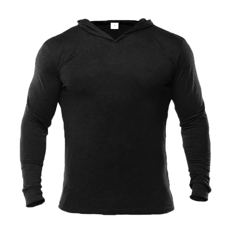 Bodybuilding T-Shirt Men New Autumn Fitness Long Sleeve Hooded T Shirt Men Brand Just Gym Hoody Fashion Slim Fit Cotton Tee Tops - Цвет: black