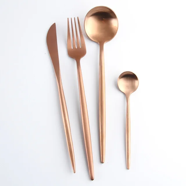 Rose gold 4pcs Роскошная Посуда Набор 304 ножи из нержавеющей стали вилки ложки западные столовые приборы домашние вечерние матовые столовые приборы набор подарочный 4 шт - Цвет: Rose gold 4pcs